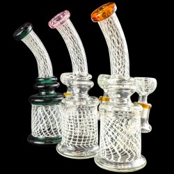 8" Assorted Crystal Wave Net Art Clear Glass Water Pipe - [RKD87]