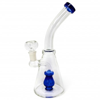 9" Bent Bliss: Clear Glass Perc Water Pipe - [RKD90]