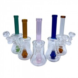 8" Assorted Ribbed Body Stacked Perc Water Pipe - [RKGW2]