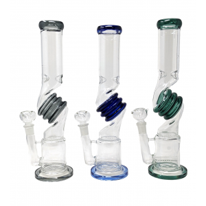 14.5" Assorted Color Rim HoneyComb Perc Triple Rim Water Pipe [SAJ01]