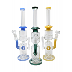 16" Assorted Sprinkler Donut Perc Straight Recycler Water Pipe Rig - [SDK550]