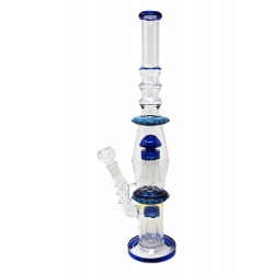 18" Assorted Double Jellyfish Perc Ribbed Neck Water Pipe - [SDK611]