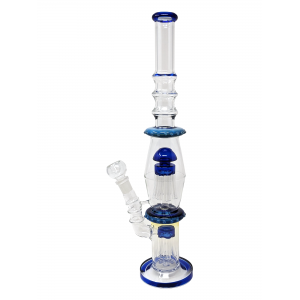 18" Assorted Double Jellyfish Perc Ribbed Neck Water Pipe - [SDK611]