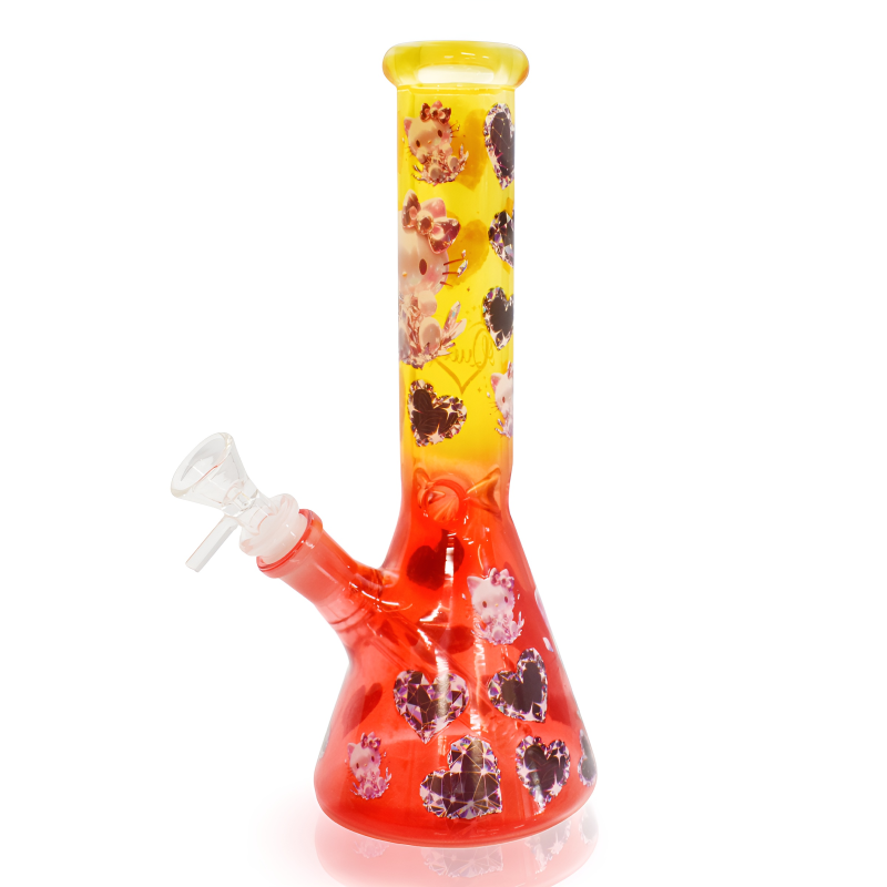 10" Dual Shade Kitty Art Glass Water Pipe