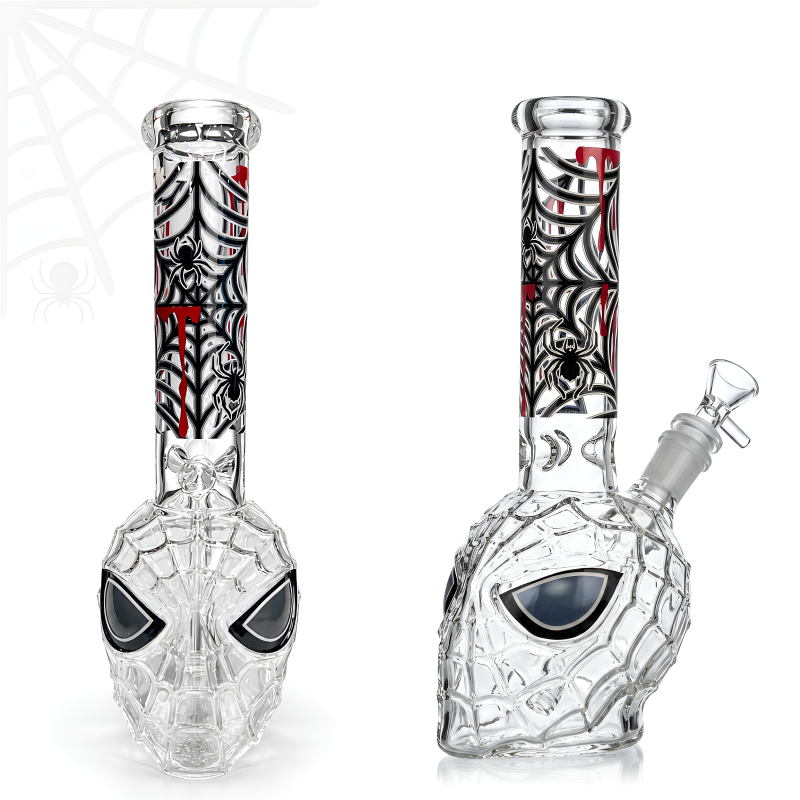 10" Red Drip Web Wrapped Glass Water Pipe - Glass In The Dark