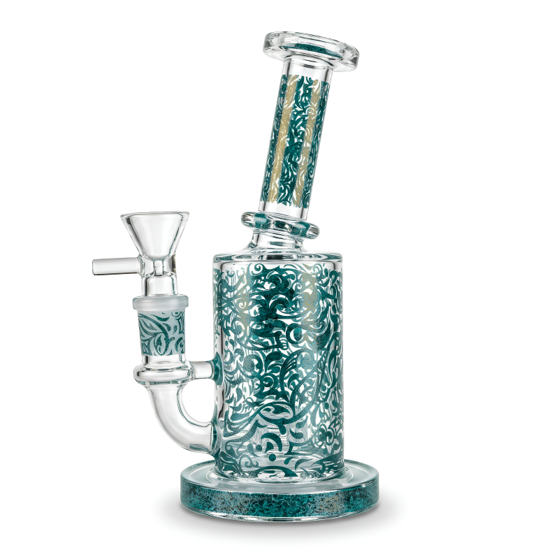 7" Intricate Design Cylindrical Glass Water Pipe