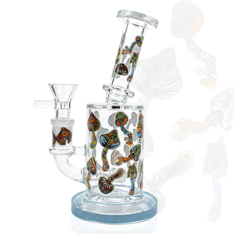 7" Mushroom Decal Art Cylindrical Water Pipe – Glow in the Dark