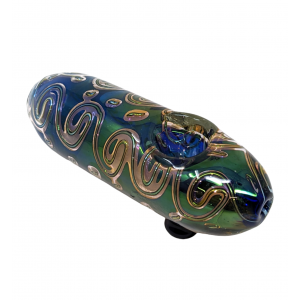 5" Gold Fumed Art Double Glass Hand Pipe [SG2943]