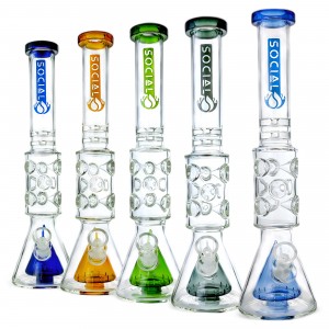 Social Glass - 14" Nyx Coil Perc Ice Pinch Beaker Water Pipe [A-12]