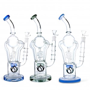 Social Glass - 13.5" Spiral Coil W/ Jelly Fish Perc Recycler Water Pipe - [A816]