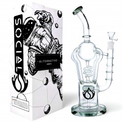 Social Glass - 13.5" Spiral Coil W/ Jelly Fish Perc Recycler Water Pipe - [A816]