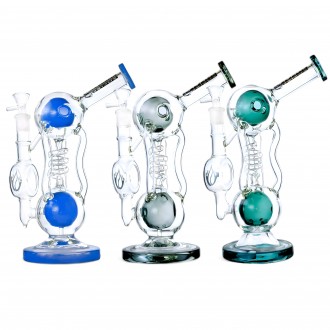Social Glass - 10.5" Double Ball Chamber Recycler Water Pipe - [A929]