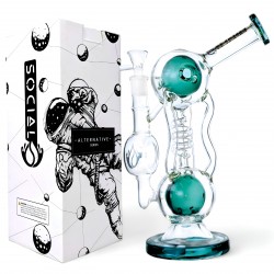 Social Glass - 10.5" Double Ball Chamber Recycler Water Pipe - [A929]