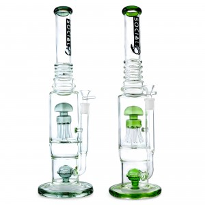 Social Glass - 18"  Double The Pleasure W/ Jelly Fish Perc & Shower Head Perc Water Pipe [A981]