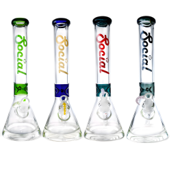 Social Glass - 15.5" Branding Brilliance In A Clear Glass Beaker Water Pipe - [CY008]