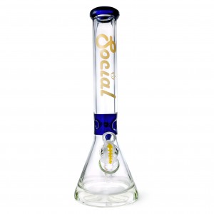 Social Glass - 15.5" Branding Brilliance In A Clear Glass Beaker Water Pipe - [CY008]