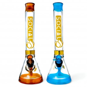 Social Glass - 15.5" A Touch Of Class In Every Sip Ice-Pinch Beaker Water Pipe - [MK-05]