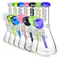 12" AFM Glass Chubbi Beaker Clear Colored Lip Beaker Bong Bundle
