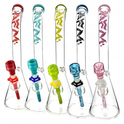 18" AFM Wavy Bent Neck 7mm Colored Lip Glass Beaker Bong Bundle Water Pipe*