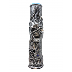 12.5" Clay Etched Silver Skull Straight Water Pipe - [N029]