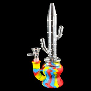 9" Blooming Resilience Cactus Silicone Water Pipe - Assorted [TX533]