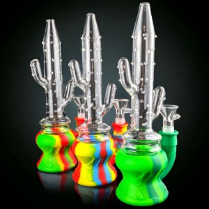 9" Blooming Resilience Cactus Silicone Water Pipe - Assorted [TX533]