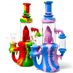 9" Elevate Your Journey to the Stars Silicone Rocket W/ Oil Burner Water Pipe - Assorted [TX536]