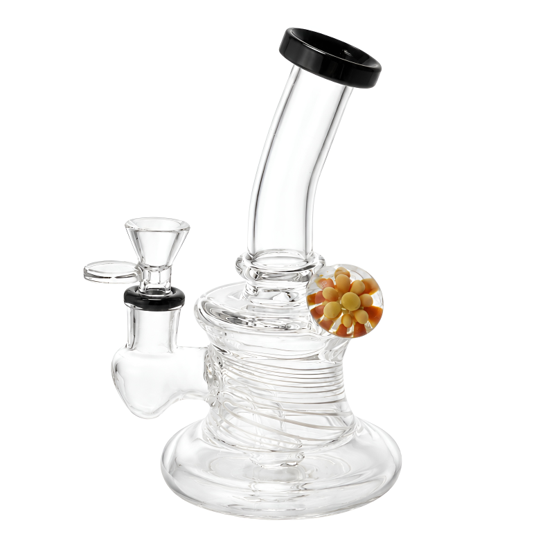 7" Swirl Art Marble Perc Water Pipe - Black