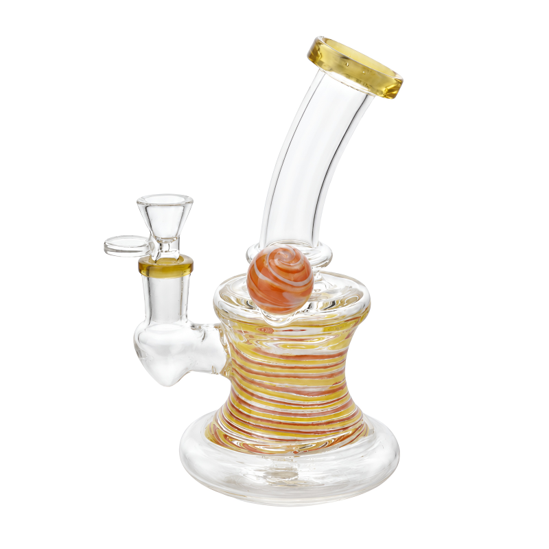 7" Swirl Art Marble Percolator Water Pipe – Gold