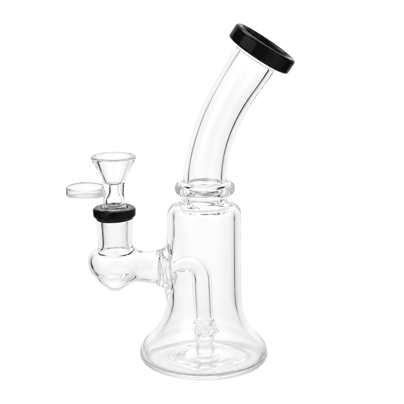 7" Clear Glass Curved Beaker with Perc Water Pipe – Black