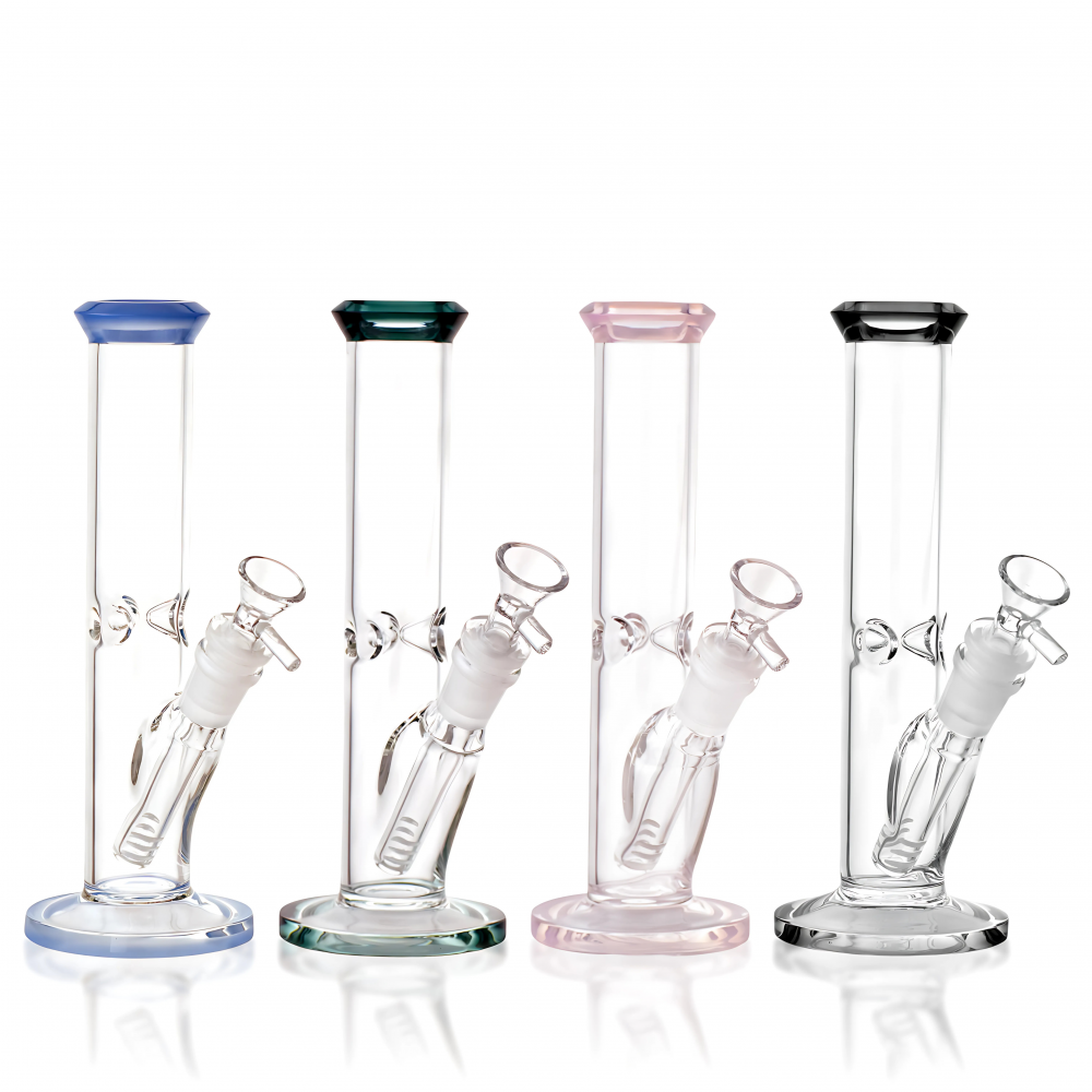 8.5-Inch Color Tapered Clear Mini Straight Tube Water Pipe 8.5-inch color tapered clear mini straight tube water pipe with vibrant accents