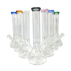 14" Clear Glass Color Accent Ice Catcher Beaker Water Pipe - [WCG-5B14]