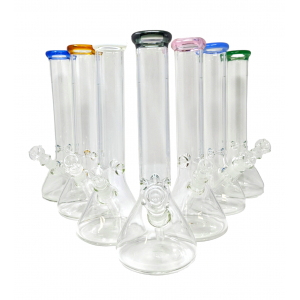 14" Clear Glass Color Accent Ice Catcher Beaker Water Pipe - [WCG-5B14]