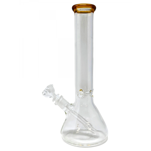 14" Clear Glass Color Accent Ice Catcher Beaker Water Pipe - [WCG-5B14]