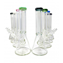 14" Clear Glass Color Mouth Rim Ice Catcher Beaker Water Pipe - [WCG-7BV14]