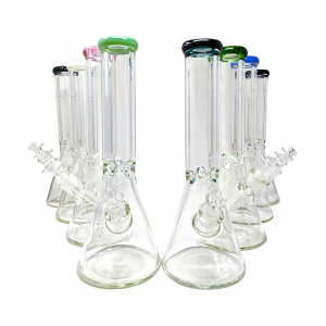 14" Clear Glass Color Mouth Rim Ice Catcher Beaker Water Pipe - [WCG-7BV14]