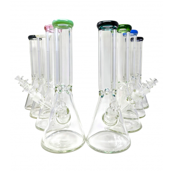 14" Clear Glass Color Mouth Rim Ice Catcher Beaker Water Pipe - [WCG-7BV14]
