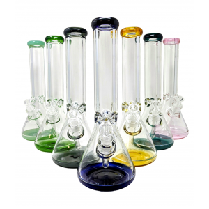 14" Color Rim & Fumed Base Beaker Water Pipe [WCG-9BBM14]