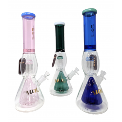 16" MOL Glass Assorted Color Double Beaker Perc W/ Tree Perc Water Pipe - [WP-2386]