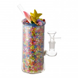 Peachy Hits Matrix Perc Pebble Filled Cup Water Pipe - E