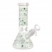 8 inch beaker water pipe featuring assorted sticker-style graphic art