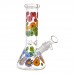 8 inch beaker water pipe featuring assorted sticker-style graphic art