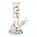 8 inch beaker water pipe featuring assorted sticker-style graphic art
