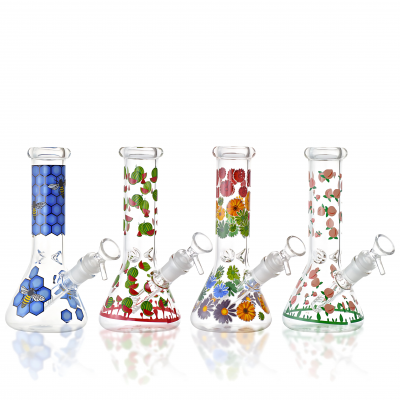 8" Assorted Design Sticker Art Beaker Water Pipe