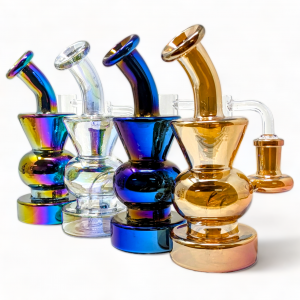 6" Flipped-Flask Squishorb Electroplated Water Pipe W/Quartz Banger [WP4]