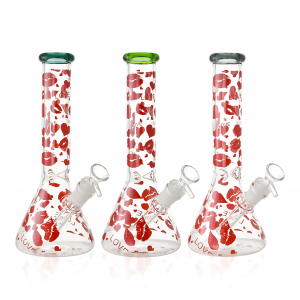 10" Love Decal Design 4mm Thickness Beaker Water Pipe - Assorted [WP4995]