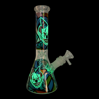 10" Decal Art Beaker Water Pipe - Glow in the Dark [WP7042-ASS]