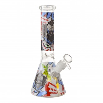 10" Decal Art Beaker Water Pipe - Glow in the Dark [WP7042-ASS]