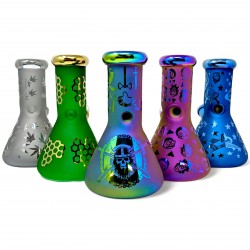 6.5" Patterned Frosted Beaker Water Pipe - [WP9402]