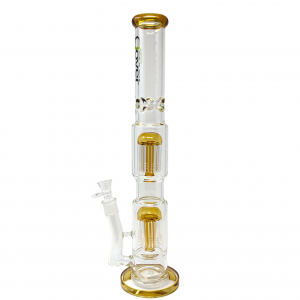 Clover Glass - 18.5" Clover Glass Double Tree Perc Color Rim & Ring Water Pipe [WPA-11]